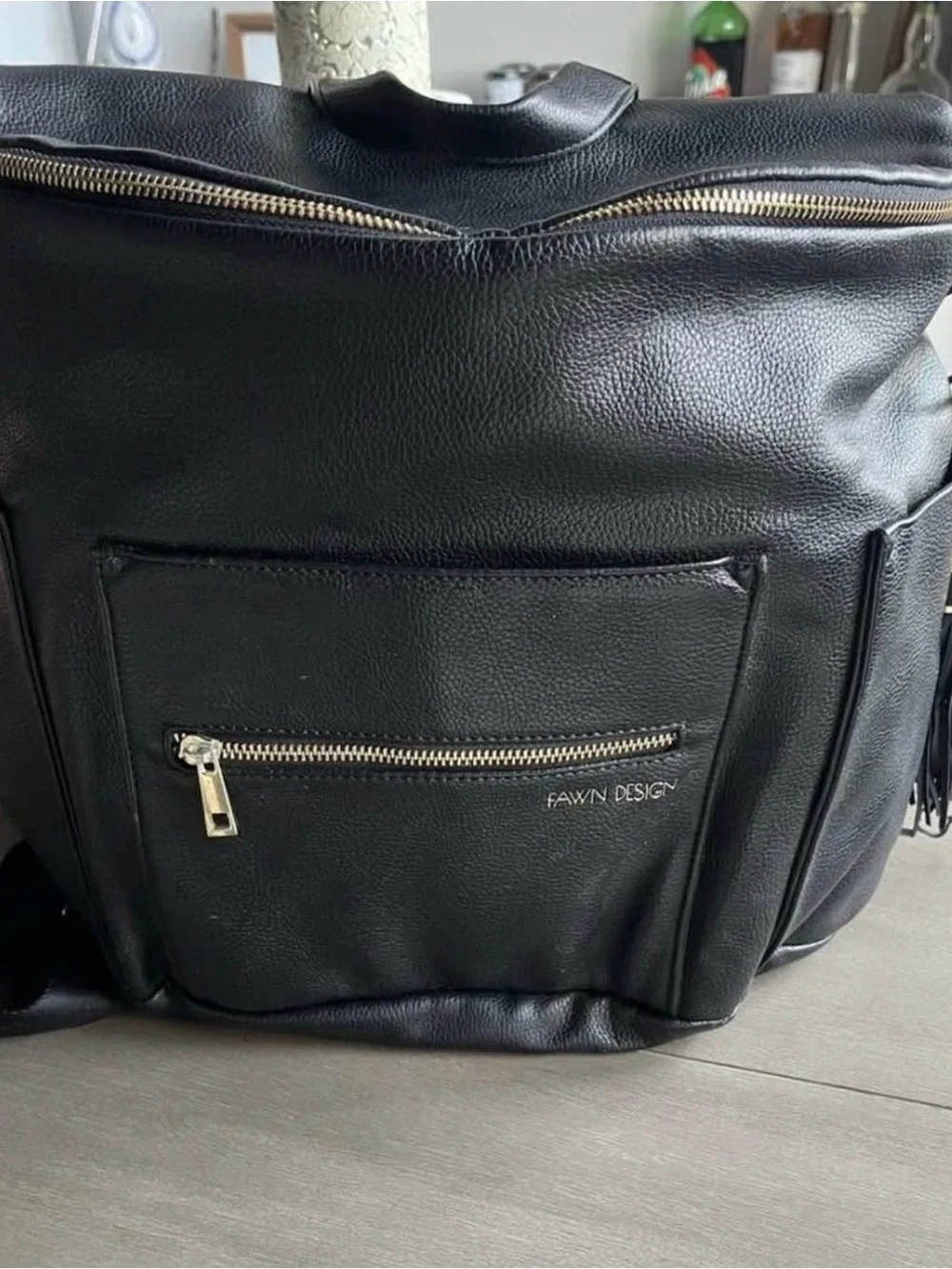 Fawn Design The Original Full Size Black Vegan Leather Backpack Diaper Bag